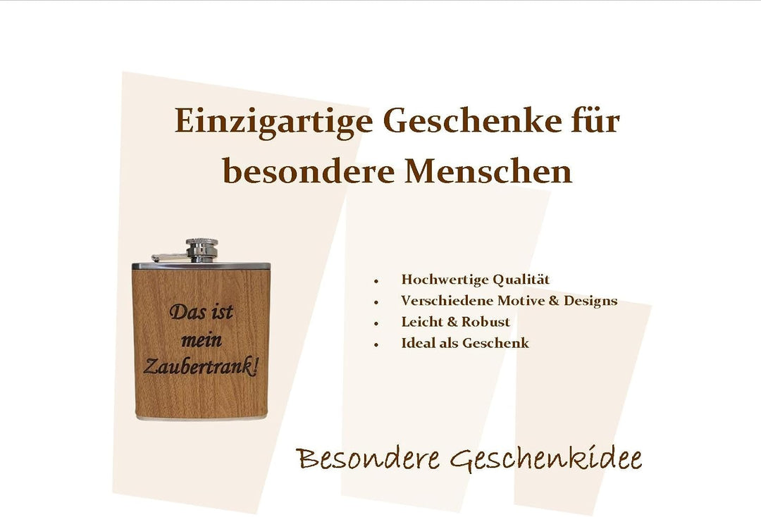 Edelstahl Flachmann 170ml in Holzoptik – Ideal für Unterwegs, Robust &amp; Langlebig, Trinkflasche, Gesc