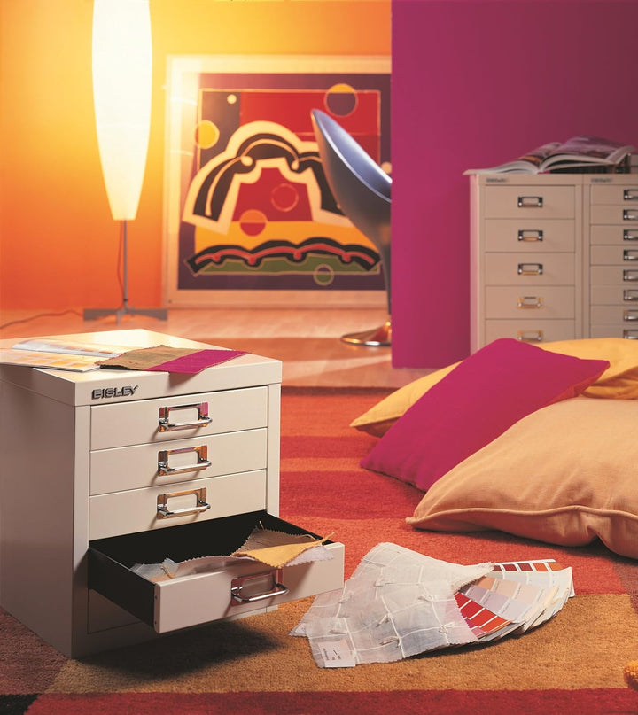 BISLEY MultiDrawer, 29er Serie, DIN A4, 8 Schubladen, Metall, 355 Silber, 38 x 27.9 x 59 cm, 355 Sil