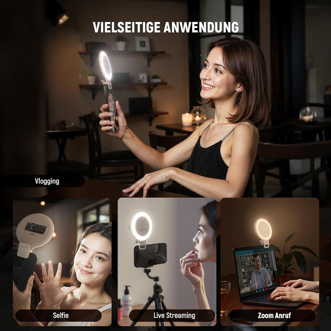NEEWER ENTRY LEVEL VERSION Ringlicht Handy, 9,6cm Ring Light, 3W Clip on Selfie Licht, 3 Modi, CRI80