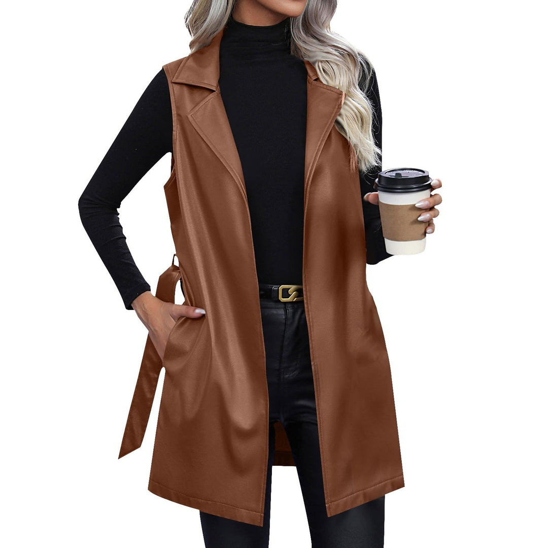 Ansenesna Lederjacke Damen Lang Weste Damen Ärmellos Winterjacke Damen Leder Elegant Wintermantel Fr
