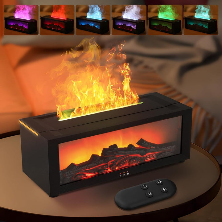 3D Flame Diffusor für ätherische Öle, Flammenbefeuchter Kamin, 150 ml mit Timer, Automatischer Absch