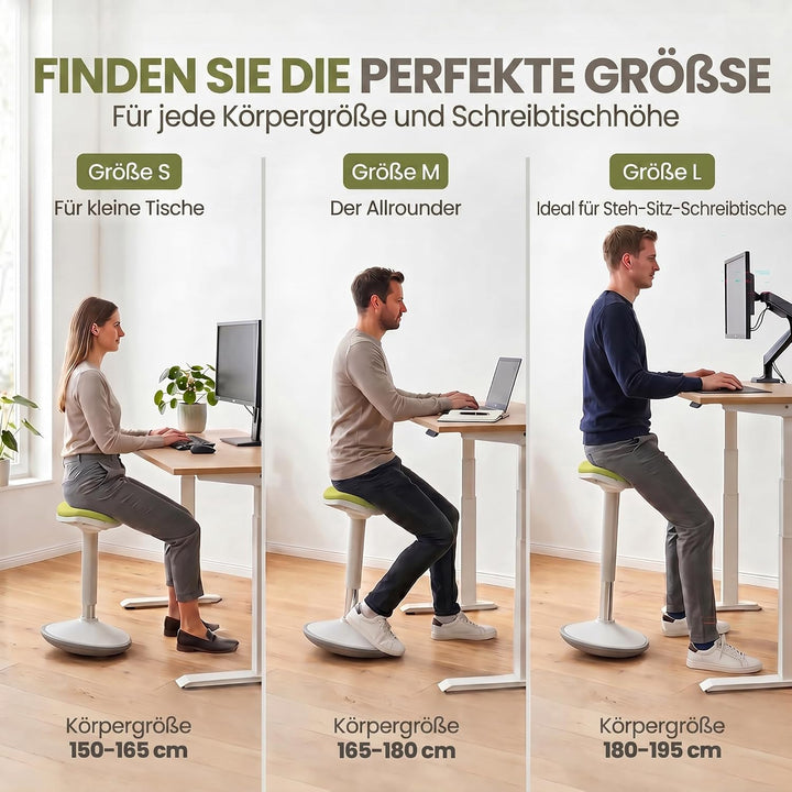 Stehhocker höhenverstellbar, 52-65cm Homeoffice Wackelhocker Grün Medium, Grün Medium