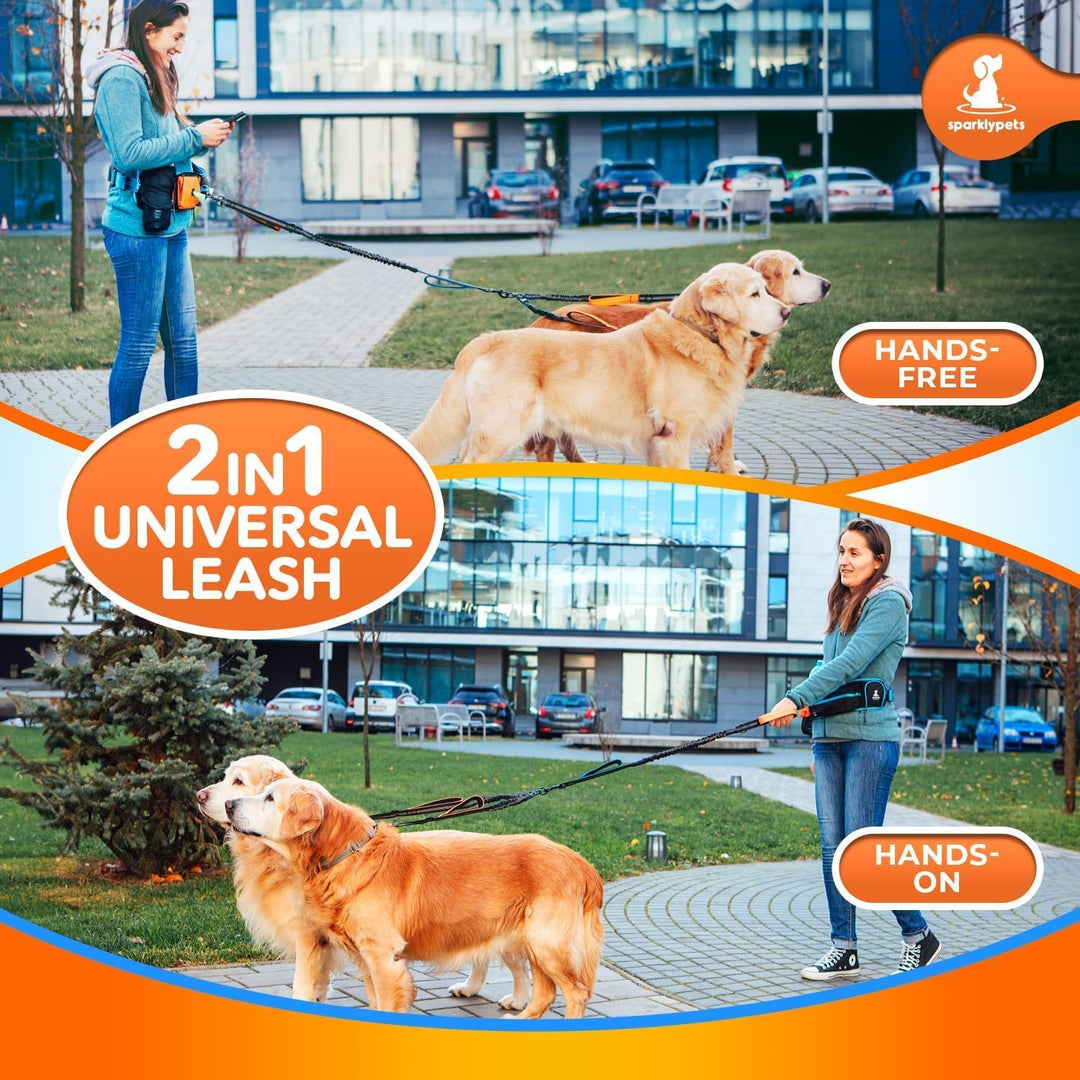 SparklyPets Hundeleine mit doppelter Bungee-Taille und Rückenstütze, doppelte Hundeleine für mittelg