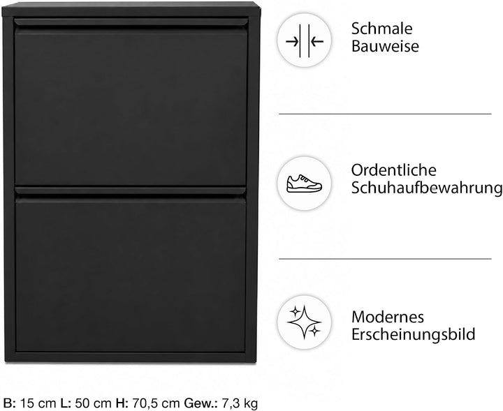 Schuhschrank Schmal, Metall Schuhkipper mit Magnet-Klappen, Freistehend oder Wandmontage, für Flur,
