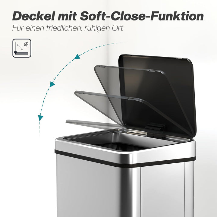 HOMCOM Sensor Mülleimer 40L Edelstahl Automatischer Mülleimer mit Soft-Close-Deckel Bewegungssensor