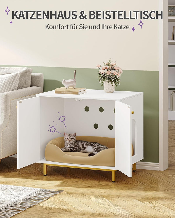 Hzuaneri Katzenschrank, Katzentoilette, Katzenklo Schrank, Katzenhaus mit Tür, Hölzerner Beistelltis