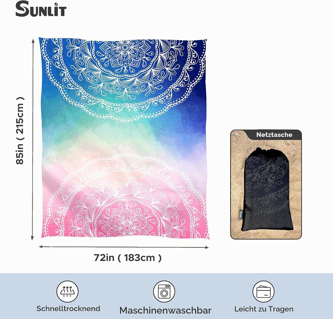 Sunlit - Design Stranddecke/Strandmatte 215 x 183 cm Blue Pink Mandala, 215 x 183 cm Blue Pink Manda