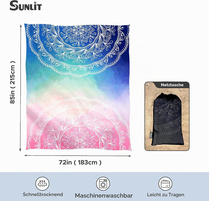 Sunlit - Design Stranddecke/Strandmatte 215 x 183 cm Blue Pink Mandala, 215 x 183 cm Blue Pink Manda
