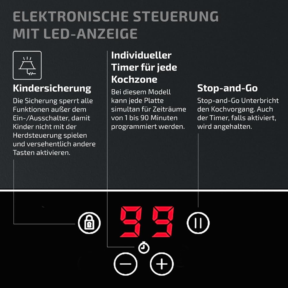 60cm Induktionskochfeld mit 4 Kochzonen, Multislider Bedienung