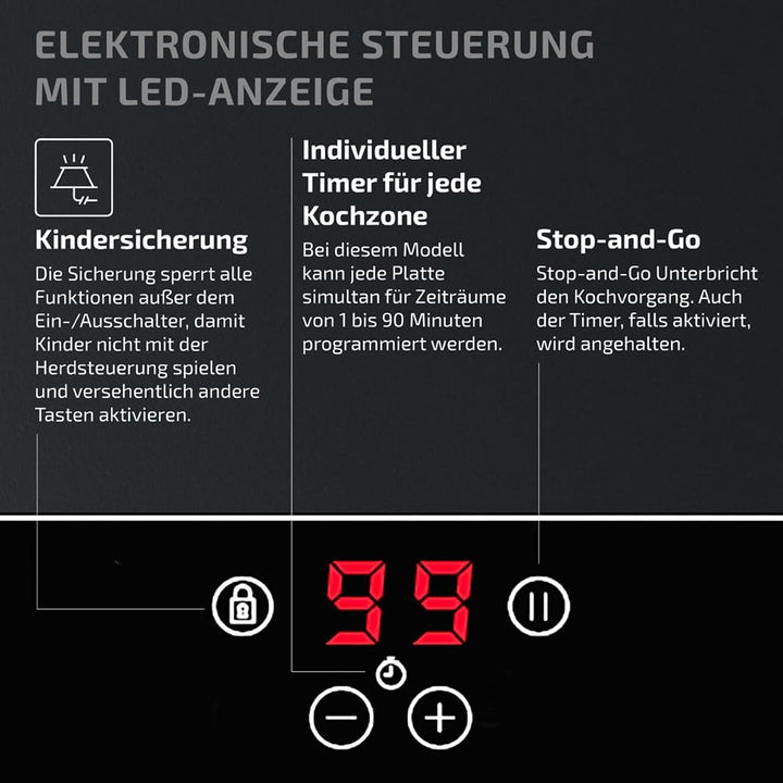 60cm Induktionskochfeld mit 4 Kochzonen, Multislider Bedienung
