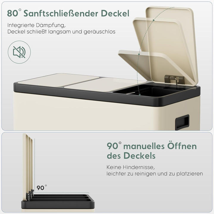 Clevich Mülltrennsystem 3×15L aus Stahl, Mülleimer 3 Fächer mit farbcodierten Pedalen, Abfalleimer m