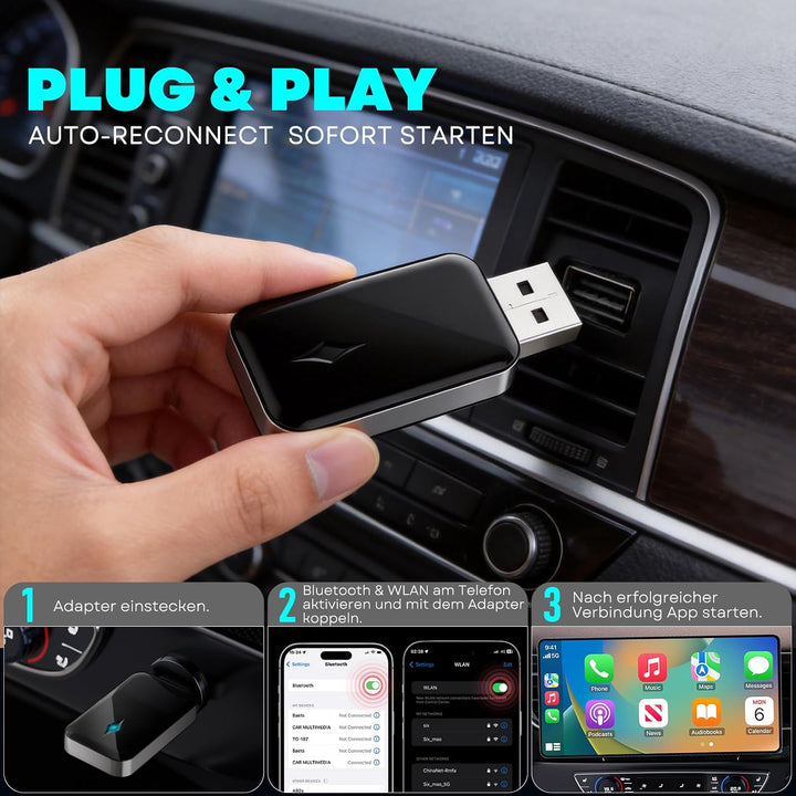 Wireless Adapter für CarPlay, Superschnelle Upgrade von Wired auf Wireless, Plug und Play, Mini &amp; St