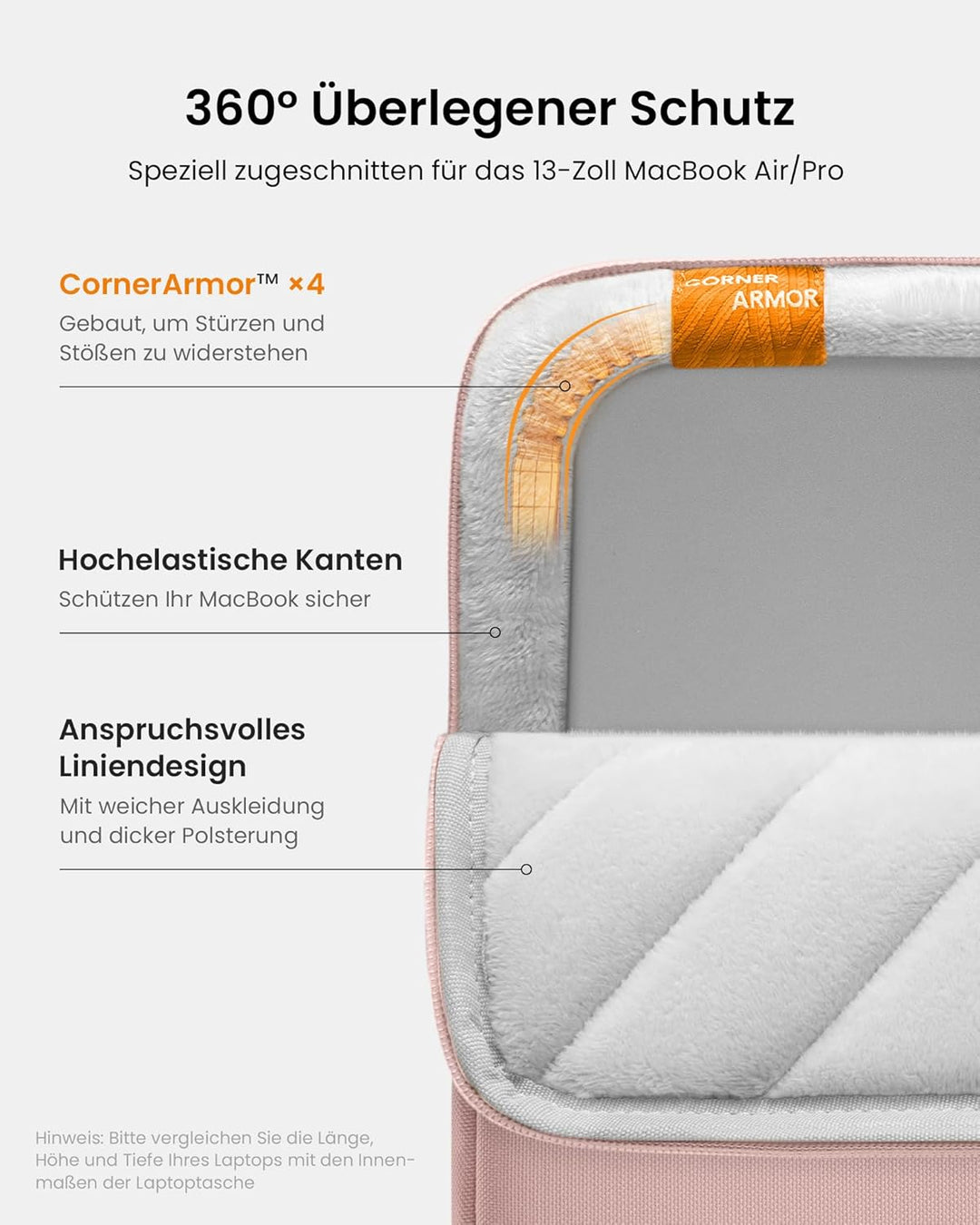 tomtoc 360° Tasche Hülle für 13 Zoll MacBook Air M5/M4/M3/M2/M1 2026-2020 Rosa 13 Zoll für MacBook A