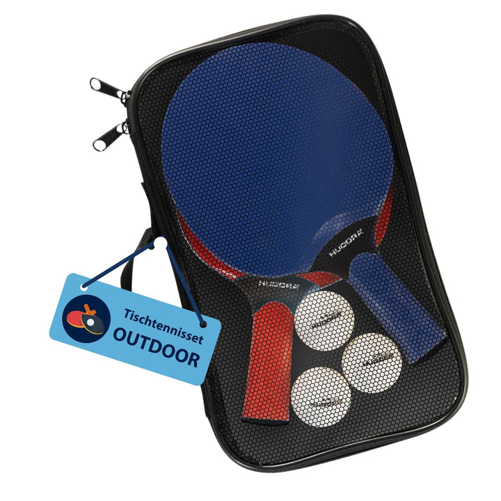 HUDORA Tischtennis Set Outdoor - hochwertiges Tischtennisschläger Set mit 2 Schlägern &amp; 3 Bällen - P