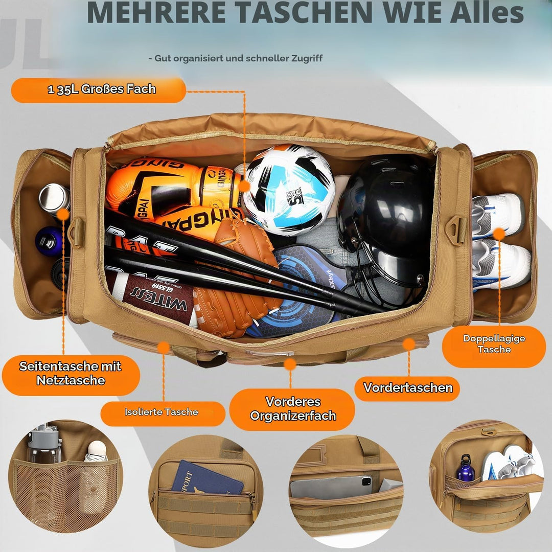 130L grosse Reisetasche Handgepäck Herren Sporttasche mit Schuhfach &amp; Schultergurt Faltbare Sport Ta