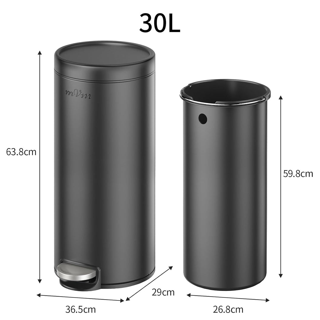 mVm Mülleimer Küche 30L, Mülleimer mit Deckel, Schwarz Schwarz 30L, Schwarz 30L