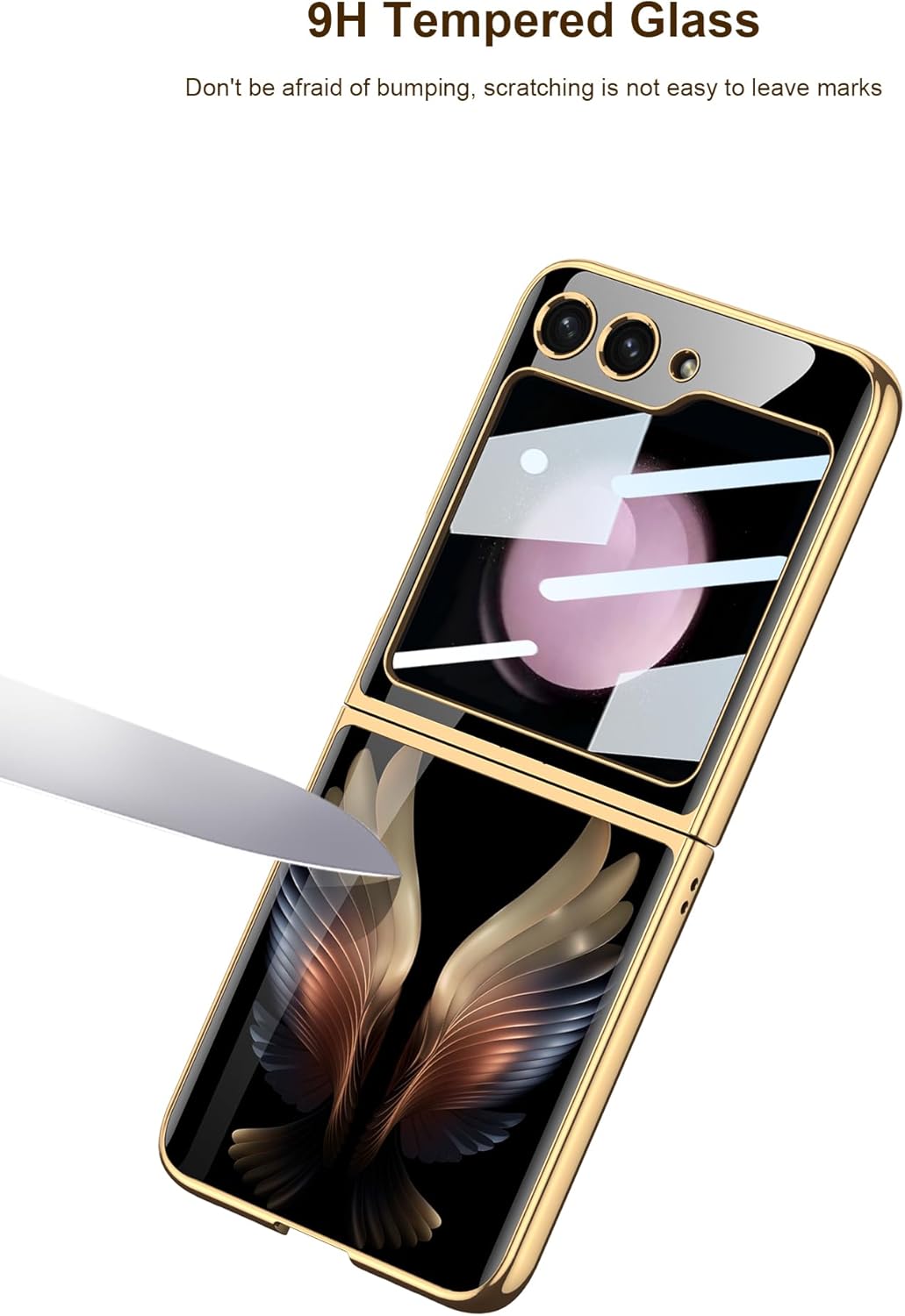 COQUE Galaxy Z Flip 5 5G Hülle,ultradünnes 9H Glas glänzend lackierte Handyhülle,Faltbare Handyhülle