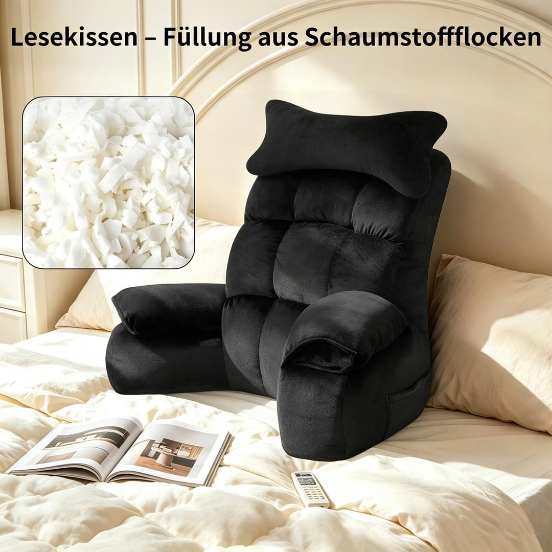 Lesekissen für Bett und Sofa, Rückenkissen mit Rückenlehne zum Lesen Rein Schwarz 67*30cm, Rein Schw