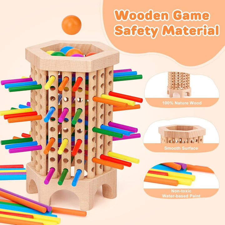 Montessori Spiel Brettspiel aus Holz, 36 Stück Bunte Holzstäbchen Würfelspiel Lernspielzeug Kindersp
