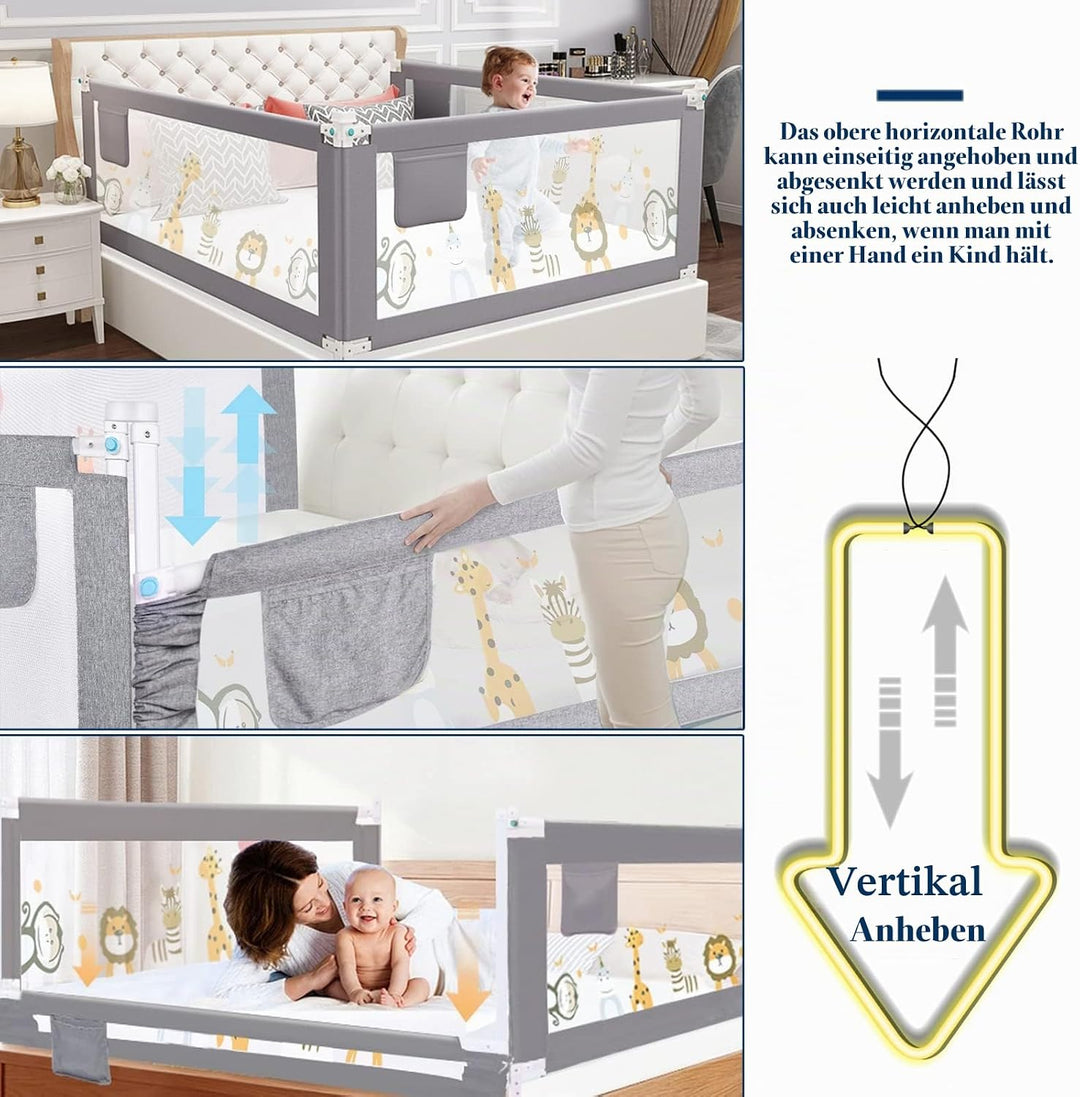HILEYOLLA Rausfallschutz Bett 160cm, Rausfallschutz Kinderbett Vertikal Angehoben Und Abgesenkt Werd
