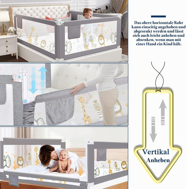 HILEYOLLA Rausfallschutz Bett 160cm, Rausfallschutz Kinderbett Vertikal Angehoben Und Abgesenkt Werd