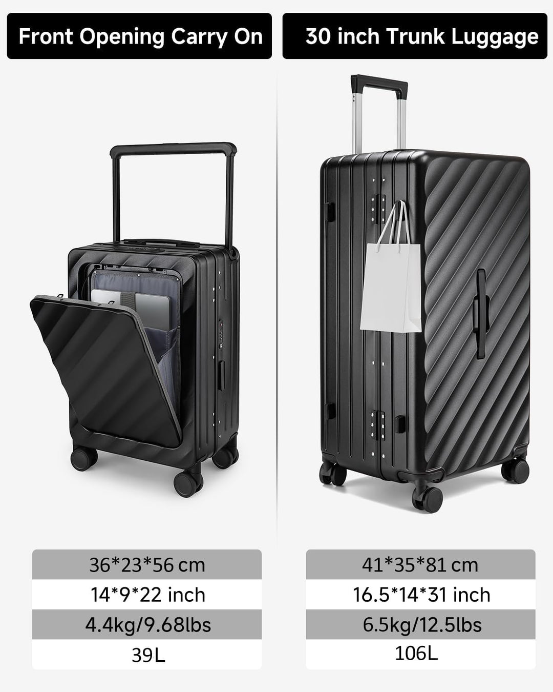 Sea choice Kofferset 2 Teilig Hartschale Trolley Handgepäck mit Laptopfach und Grosse Kapazität 30in
