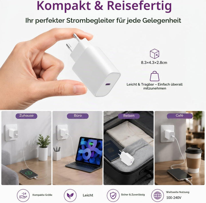 【4er Pack】 25W PPS USBC Ladegerät mit 2M USB-C to USB-C Kabel (60W/3A)