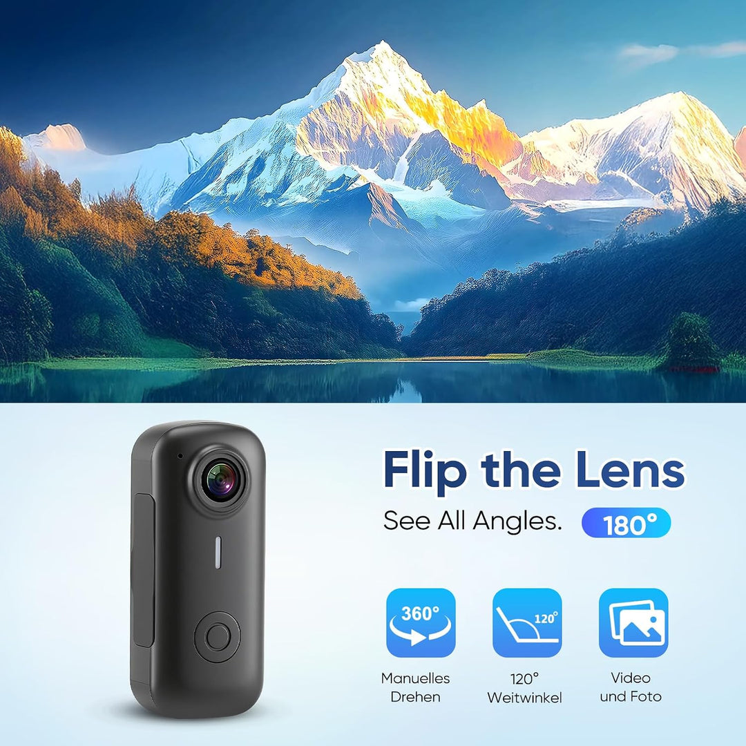 Body Cam, Magnetische POV Action Kamera, 2,7K HD tragbare Bodycam mit 180° drehbarem Objektiv, EIN-k