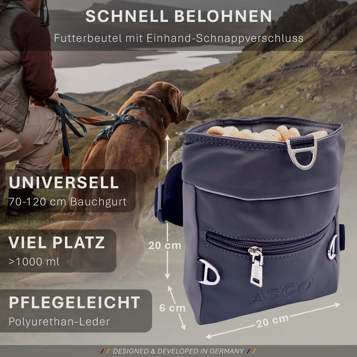ASCO Leckerlitasche für Hunde mit Einhand-Schnappverschluss, Futterbeutel mit Silikon-Einsatz, Premi