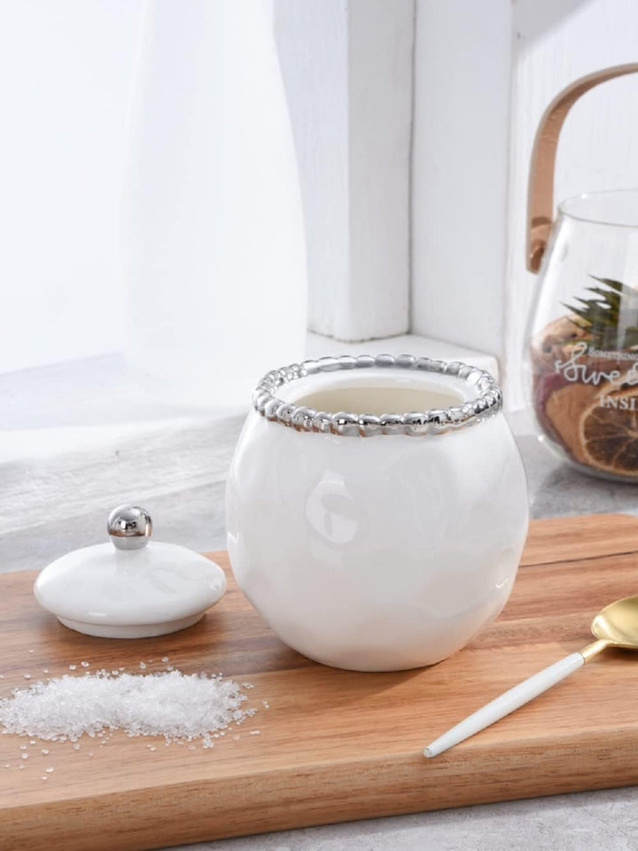 Pampa Bay Salerno Zuckerdose mit Deckel Klassisches Weiss, Weiss / Silberfarben