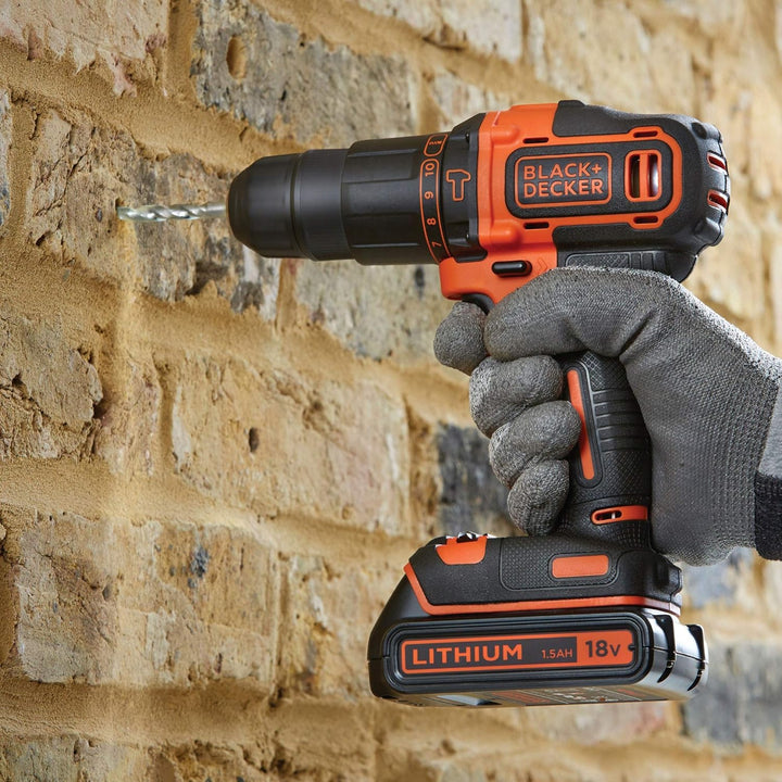 Black &amp; Decker BCK22S1S 18V 1,5Ah Li-Ion Akku Set Bohrmaschine-Bohrschrauber + Jig und Tasche