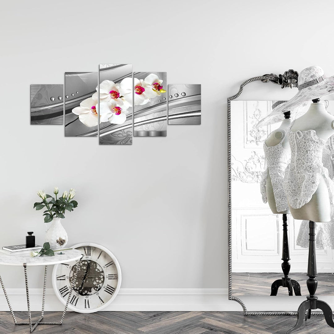 Runa Art Wandbilder Blumen Orchidee 5 Teilig Bild auf Vlies Leinwand Deko Wohnzimmer Abstrakt Rosa G