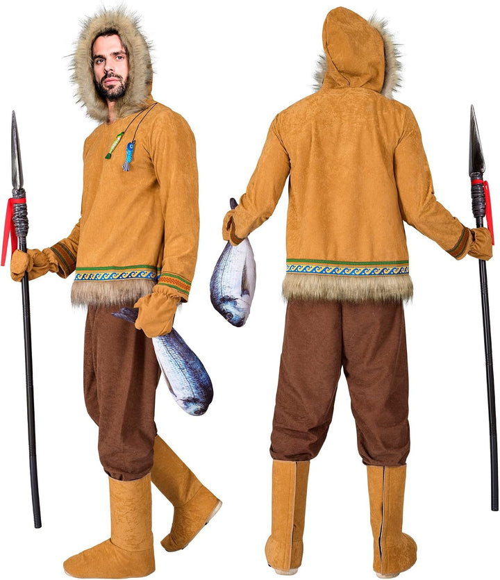 W WIDMANN MILANO Party Fashion - Inuit Kostüm für Herren, Oberteil mit Kapuze, Hose, Handschuhen &amp; S