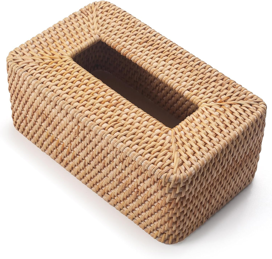 Kosmetiktücherbox aus Rattan, Geflochtener Tücherbox Halter Rechteckig, Gewebter Gesichtstuchhalter,