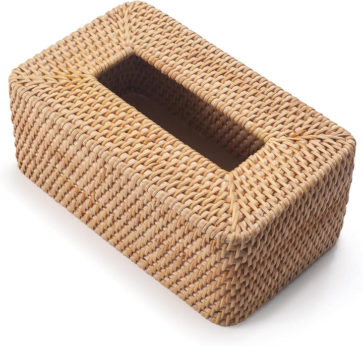Kosmetiktücherbox aus Rattan, Geflochtener Tücherbox Halter Rechteckig, Gewebter Gesichtstuchhalter,
