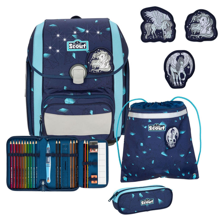Scout Schulranzen Set Genius Exklusive LED Pegasus mit Turnbeutel