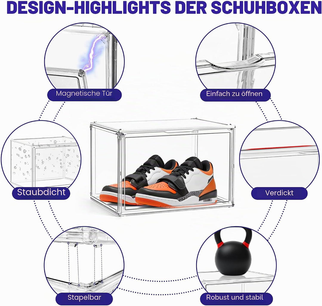 10er Pack Acryl Schuhbox klare Schuh-Displaybox Grösse 47 Transparente Sneaker Aufbewahrungsbox Kuns