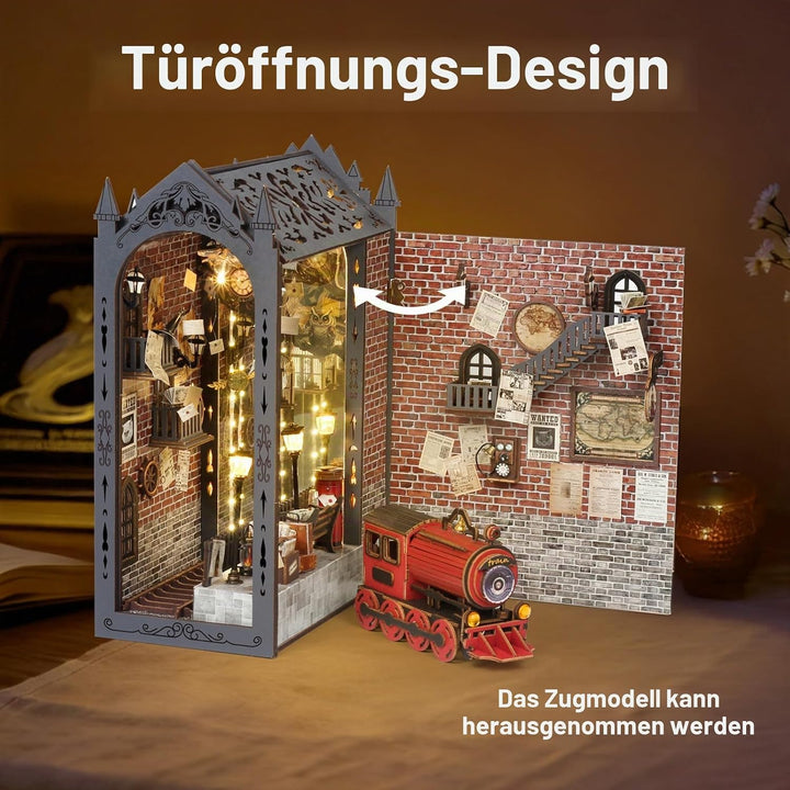 Cuteefun DIY Book Nook Kit mit Staubschutzhaube, Holz Miniatur Puppenhaus | Kreatives Handwerk für E