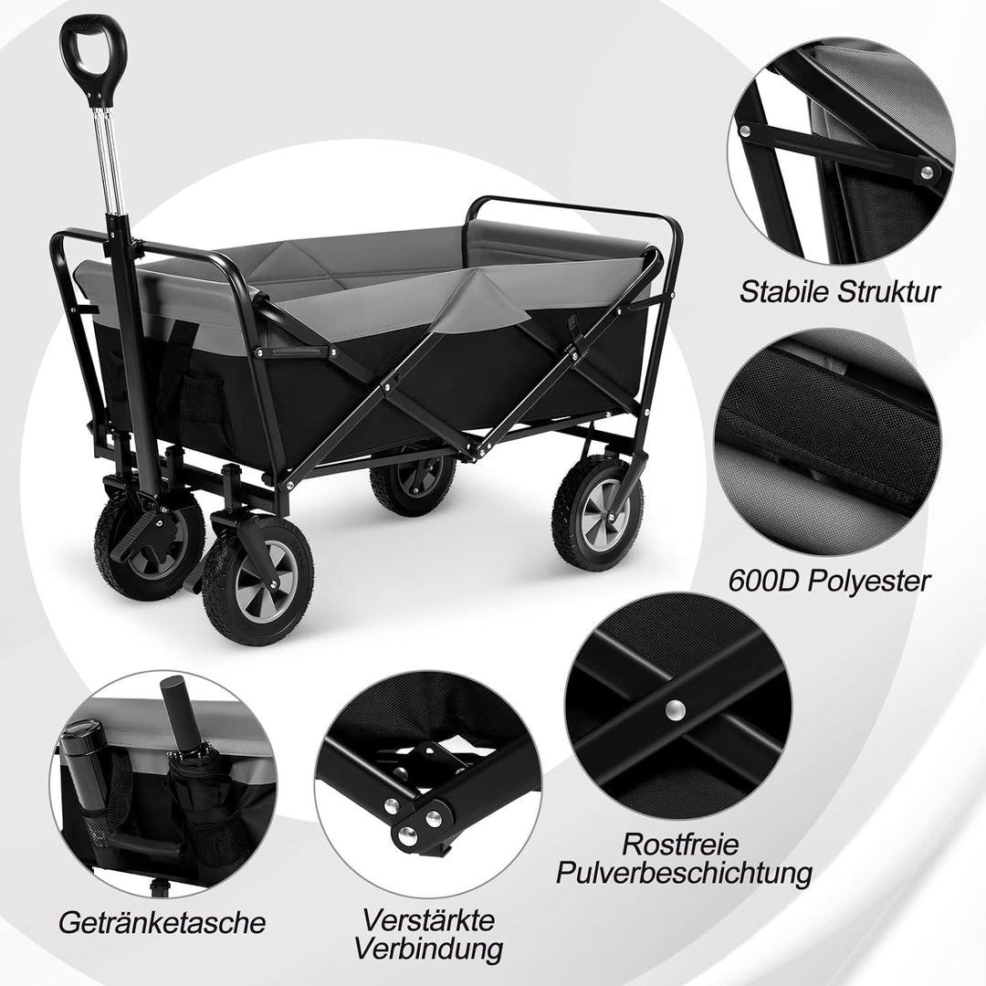 EUGAD Bollerwagen faltbar, 100 L Transportwagen mit verstellbarem Griff, tragbarer Strandwagen mit S