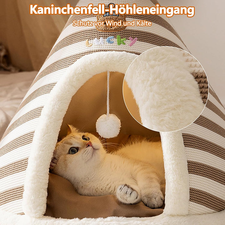 Galatée Katzenhöhlenbett, Süsses Katzenhaus-Hundeiglu Mit Abnehmbarem Kissen, Bequemes Dreieckiges H