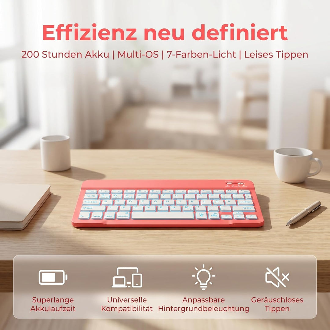 Hülle mit Tastatur für iPad A16 11 Generation 2025/10 Generation 2022, (11/10.9 Zoll) - 7 Beleuchtet