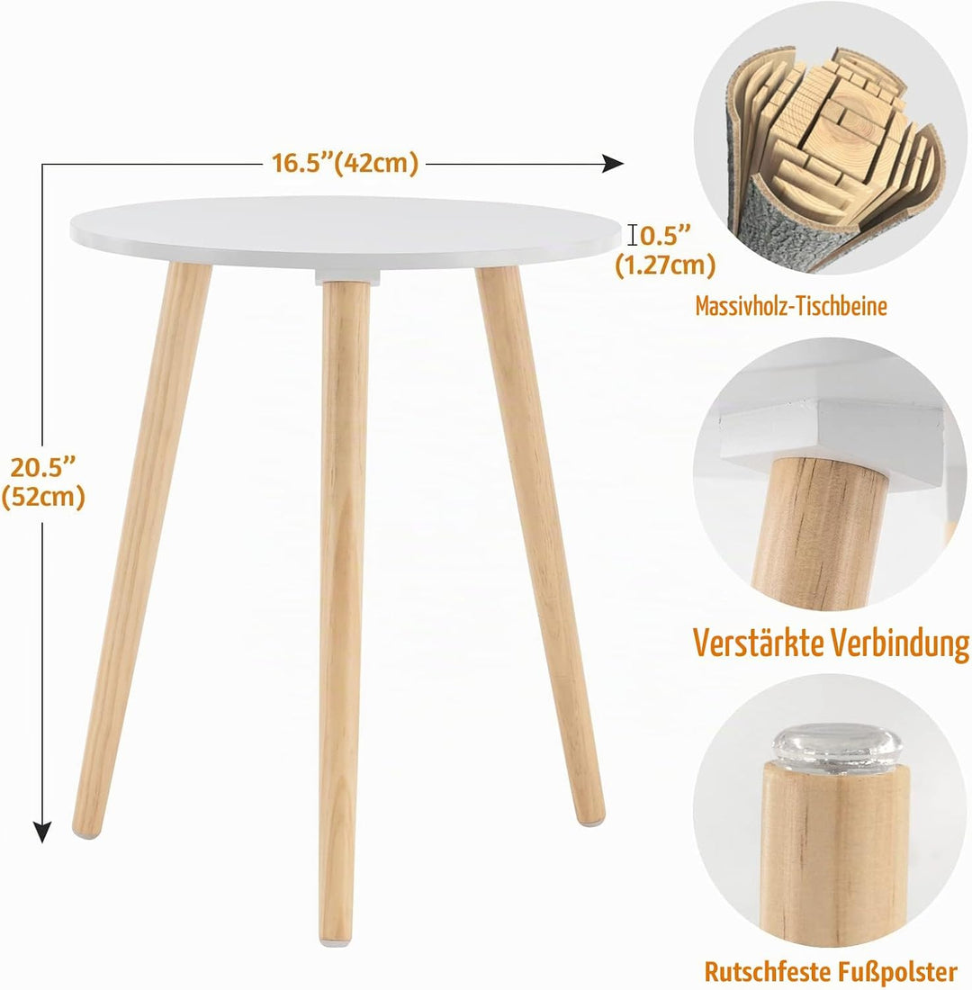 YOUDENOVA Beistelltische Holz, Couchtisch rund, Ø42x52cm, Wohnzimmertisch, Nachttisch mit Tablett, S