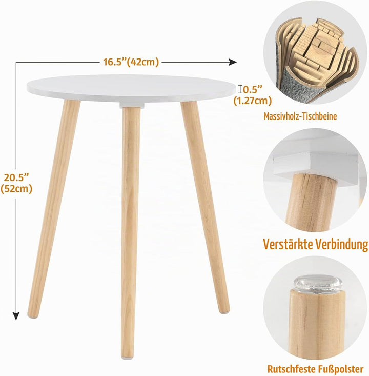 YOUDENOVA Beistelltische Holz, Couchtisch rund, Ø42x52cm, Wohnzimmertisch, Nachttisch mit Tablett, S