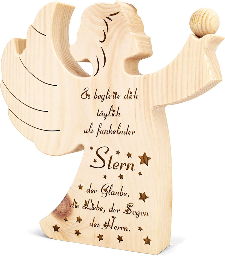 sagl.tirol Zirbenengel mit Zirbenkugel - Holzengel mit Gravur - Zirben Engel mit Spruch - Taufgesche