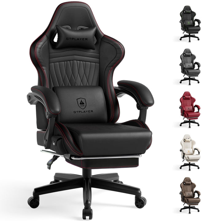 GTPLAYER Gaming-Stuhl, Computerstuhl mit Fussstütze und Bluetooth-Lautsprechern, hohe Rückenlehne, e