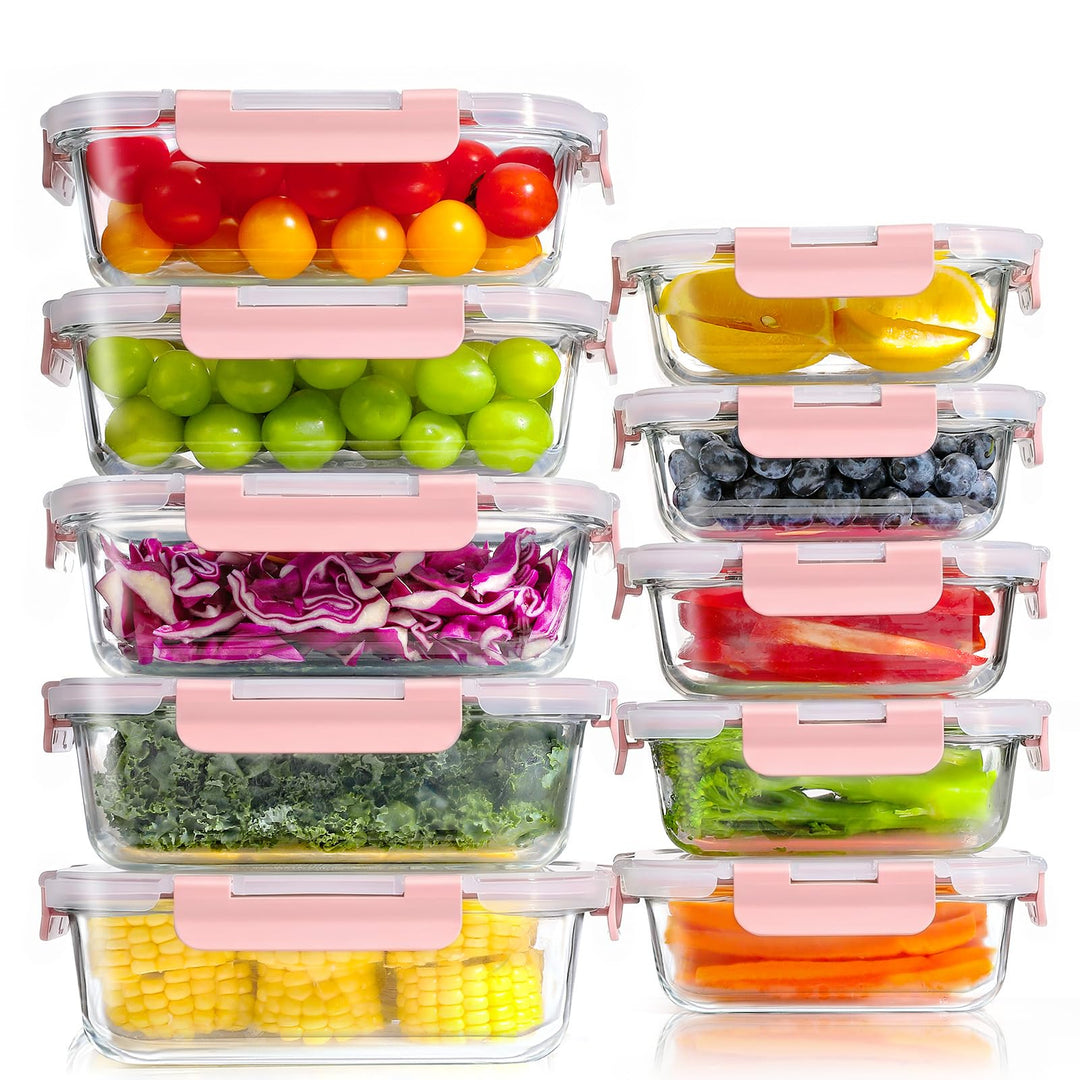 YASHE Glasbehälter mit Deckel, 10 Teile Stapelbar &amp; Luftdicht Meal Prep Boxen Glas für Spülmaschine,