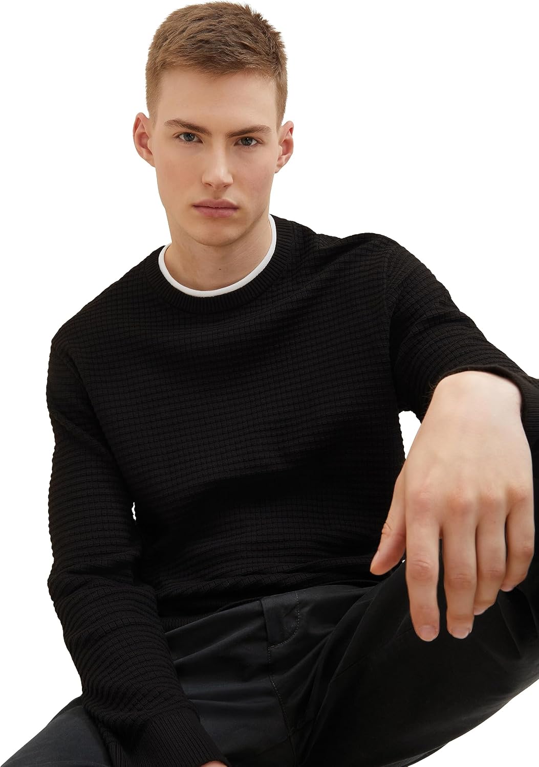 TOM TAILOR Denim Herren 2-in-1 Pullover aus Baumwolle mit unterlegtem Kragen S 29999 - Black, S 2999