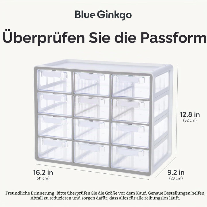 BLUE GINKGO Grosser Aufbewahrungsschrank mit 12 Schubladen – stapelbare Perlen- und Bastelaufbewahru
