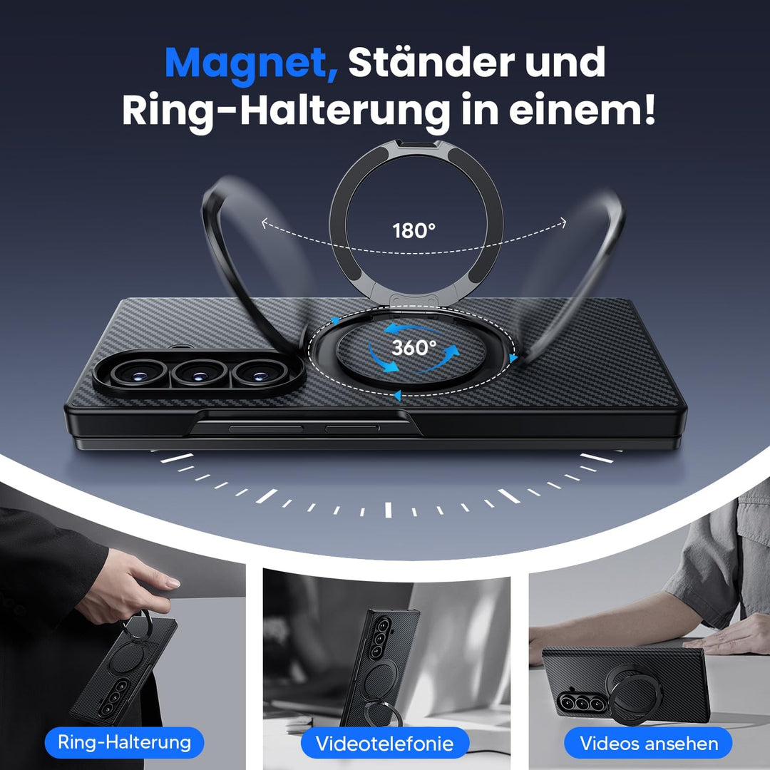 Hoerrye für Samsung Galaxy Z Fold 8 Ultra Hülle mit 360°Ständer black, black