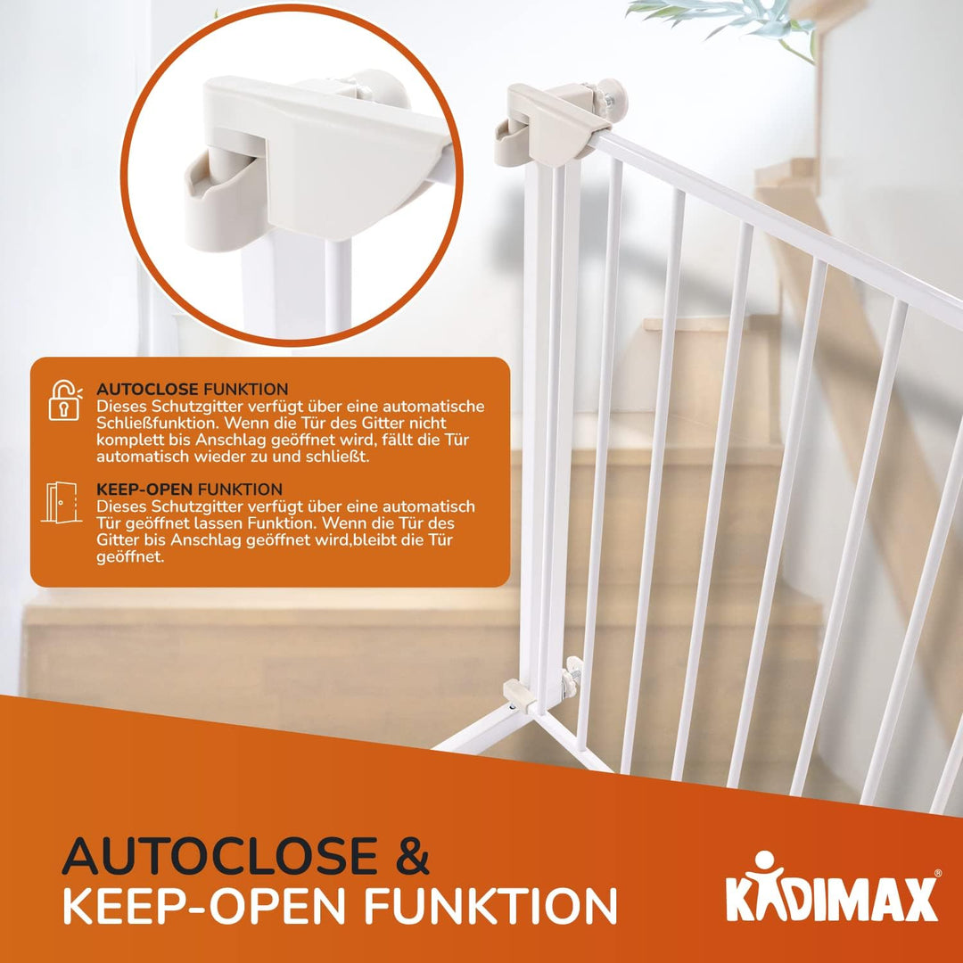KIDIMAX Treppenschutzgitter (Modell 2022) 75-84 cm, ohne Bohren, Türschutzgitter für Kinder, Hunde u